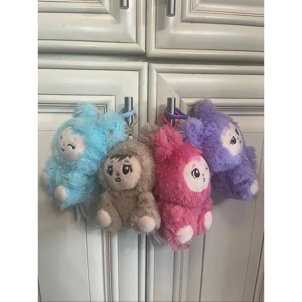 NWOT La Babies Sparkle Monster Plush Clip-On Glitter Keychain Toy Set of 4